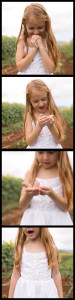 little girl with ladybug in sunflower fields