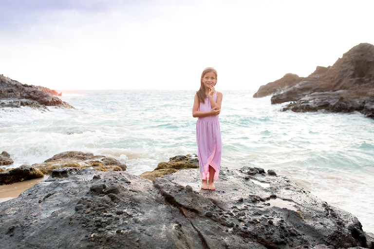 Purple dress little girl sunrise