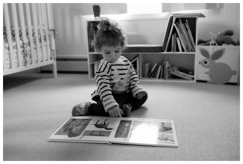 baby girl reading book