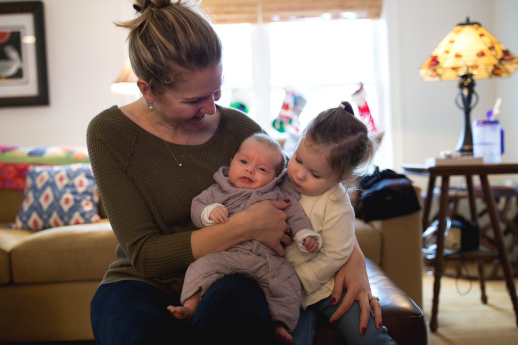 mom and kids in home