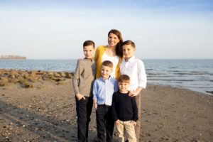 mom with sons at beach