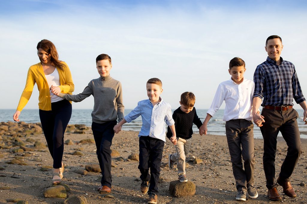 family walking on beach