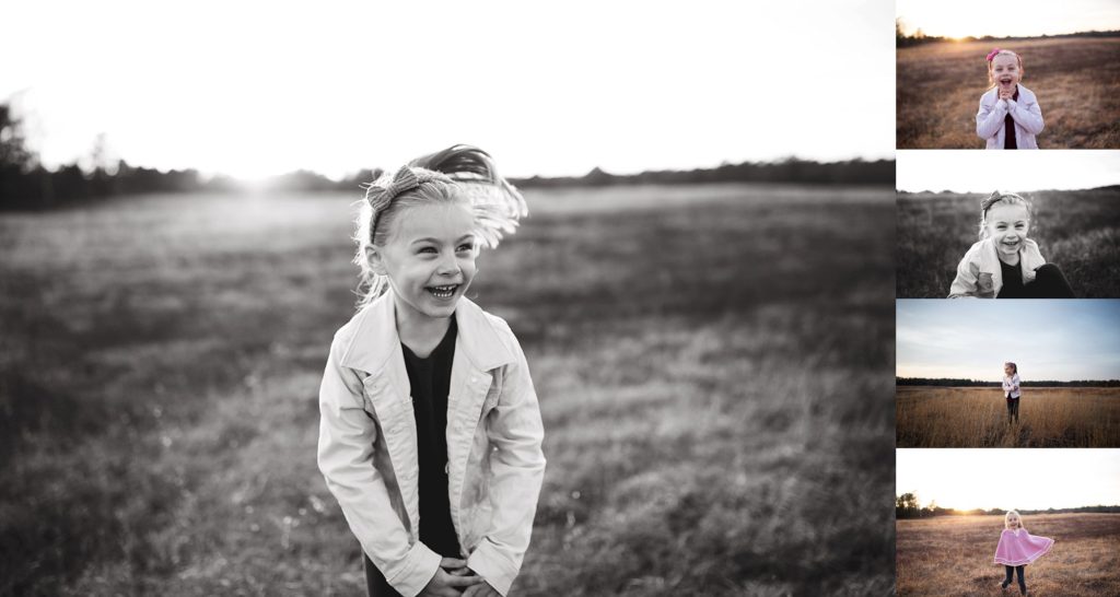 Girl plays in field