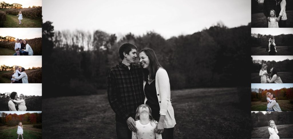 family poses plays in park