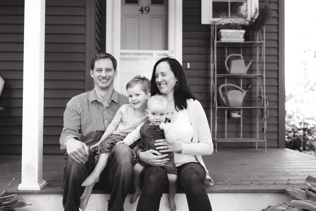 family on front steps
